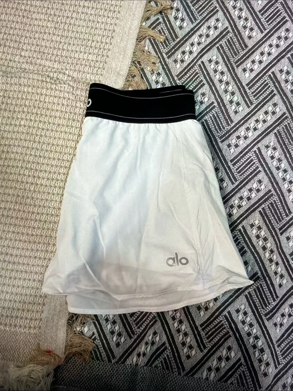 ALO Yoga White Mini Skirt with Black Waistband